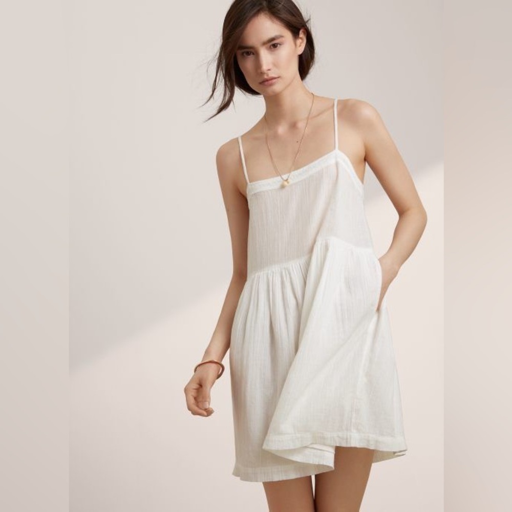 Aritzia Wilfred Safran Cotton Gauze White Spaghetti Strap Sundress Mini Sz L